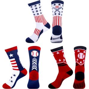 Moyel Sports Socks for Boys Kids 8-12 12-14 Athletic Socks for Kids Crew Socks for Boys Baseball Gifts(Multicolor Baseball)