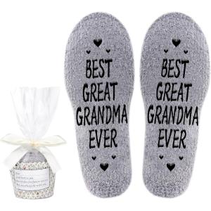 Moyel Women Reading Socks Book Lovers Gifts Fluffy Fuzzy Slipper Warm Cozy Socks(Grey Great Grandma)