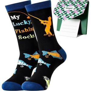 Moyel Funny Socks for Men Fun Golf Fishing Gifts for Men Dad Husband on Birthday Christmas(Multicolor Fishing)