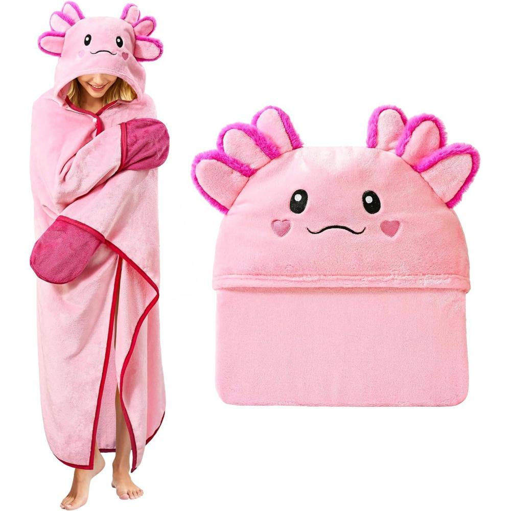 imageMoyel Axolotl Gifts Cute Axolotl Wearable Blanket Hoodie Funny Birthday Gifts for Women Adults Teen Girls Valentines Day Anniversary Present for Daughter Granddaughter WifePink Axolotl