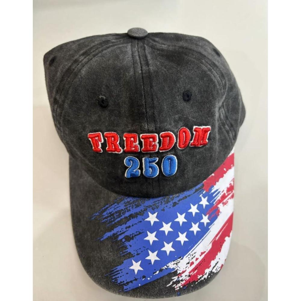 image:imageVintage Baseball Cap with Freedom Embroidery Adjustable Baseball Hat Cotton Dad Hat for US 250th Anniversary Black
