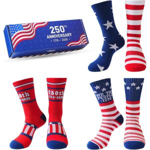 Moyel 3 Pair Baseball Wrestling Gifts for Men Funny Wrestling Baseball Socks for Men(Multicolor American Flag)