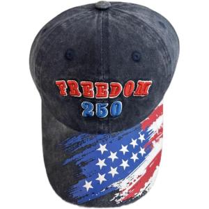 Vintage Baseball Cap with Freedom Embroidery, Adjustable Baseball Hat Cotton Dad Hat for US 250th Anniversary, Blue
