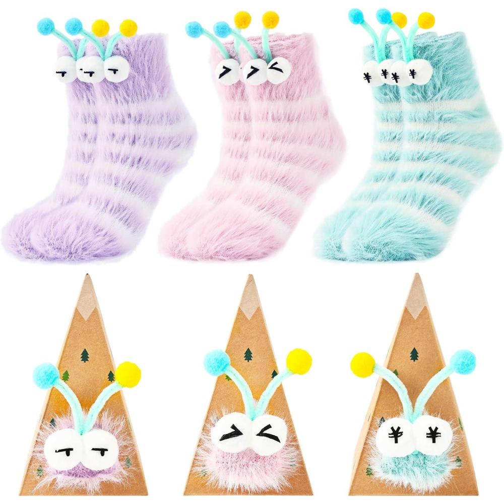 image:imageMoyel Fuzzy Socks for Women Girls Christmas Gifts 5 Pairs Socks Winter Slipper with GripPurple Pink Blue