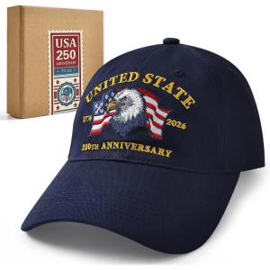 250 Anniversary USA Hat, 1776–2026 Commemorative Patriotic Hat, Bald Eagle Embroidery Baseball Cap with Adjustable Strap(Blue)