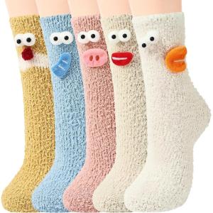 Moyel Fuzzy Socks for Women Girls Christmas Gifts 5 Pairs Socks Winter Slipper with Grip(Colorful)