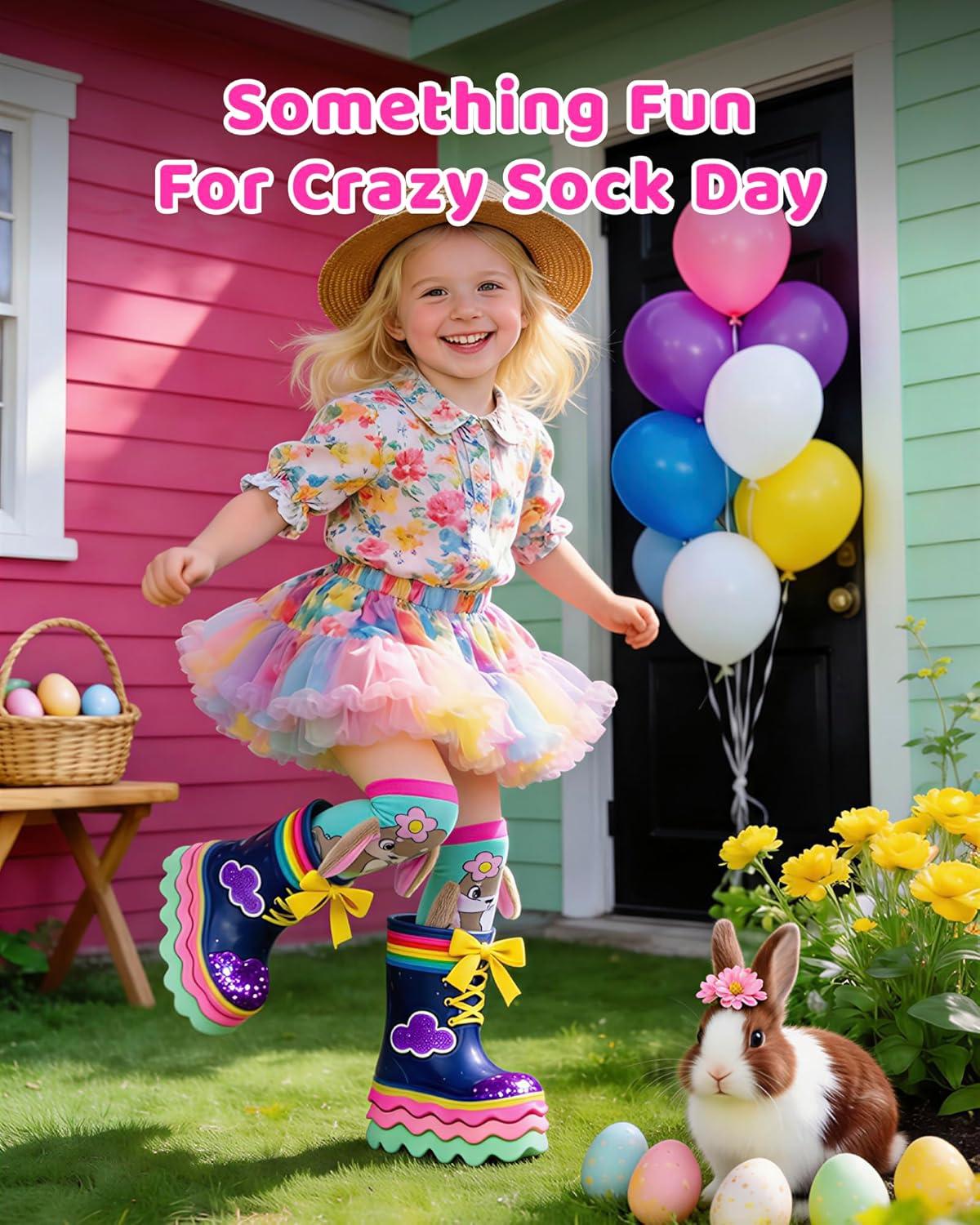 image:imageMoyel Crazy Socks for Kids Girls Animal Knee High Silly Funny Wacky Novelty Animals Gifts SockBunny