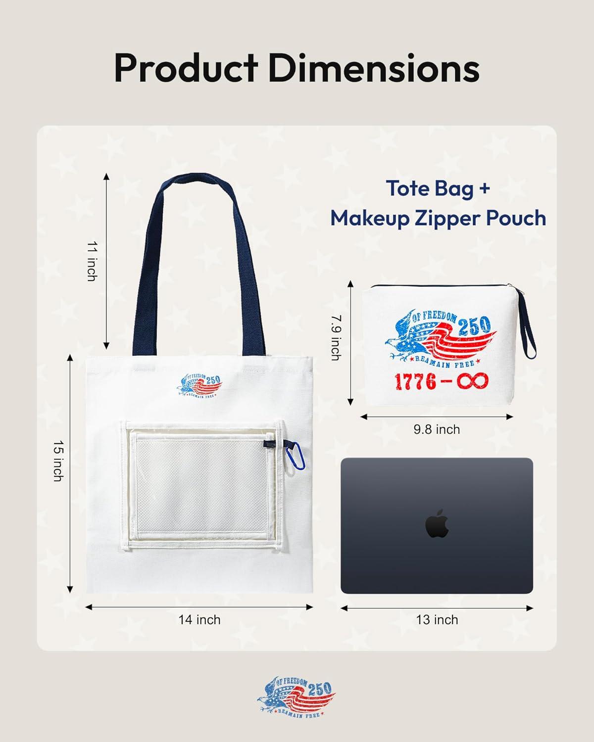 image:imageMoyel Vintage 250th Anniversary Canvas Tote Bag with Makeup Zipper Pouch amp Transparent Patch Display Reusable Canvas Bag for Women Personalizable Pin Bag for Badges amp Keychains White