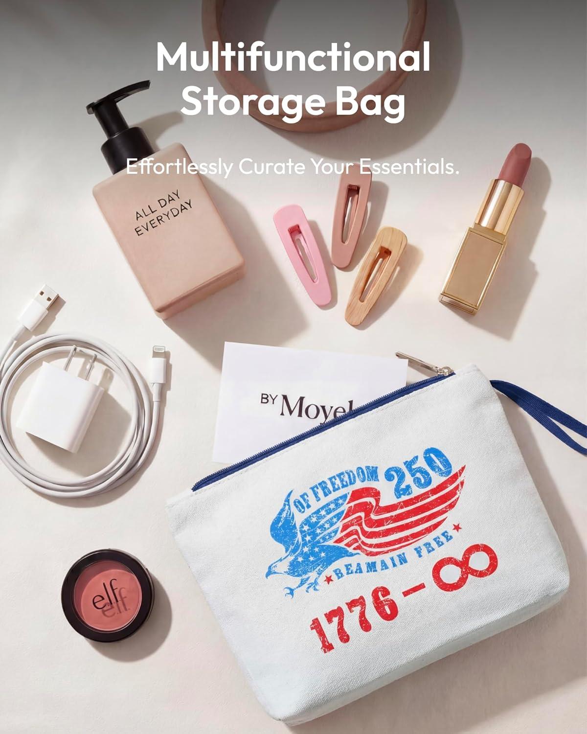 image:imageMoyel Vintage 250th Anniversary Canvas Tote Bag with Makeup Zipper Pouch amp Transparent Patch Display Reusable Canvas Bag for Women Personalizable Pin Bag for Badges amp Keychains White