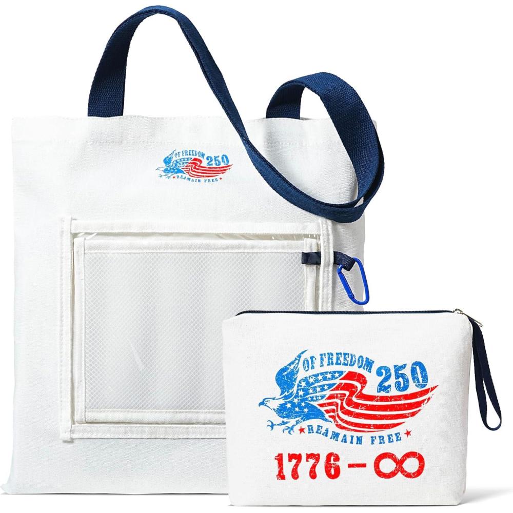 image:imageMoyel Vintage 250th Anniversary Canvas Tote Bag with Makeup Zipper Pouch amp Transparent Patch Display Reusable Canvas Bag for Women Personalizable Pin Bag for Badges amp Keychains White