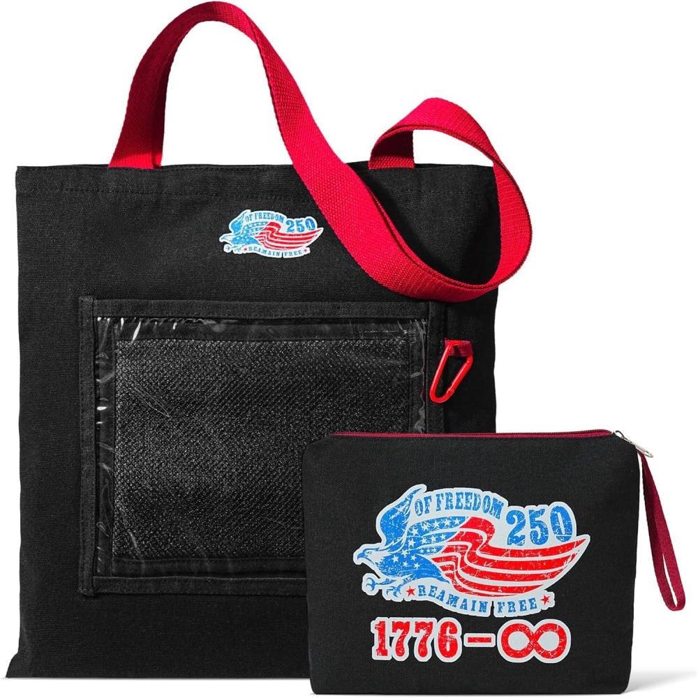 image:imageMoyel Vintage 250th Anniversary Canvas Tote Bag with Makeup Zipper Pouch amp Transparent Patch Display Reusable Canvas Bag for Women Personalizable Pin Bag for Badges amp Keychains Black